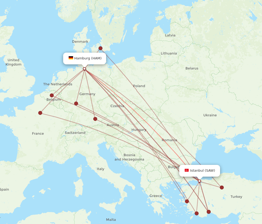 HAM to SAW flights and routes map
