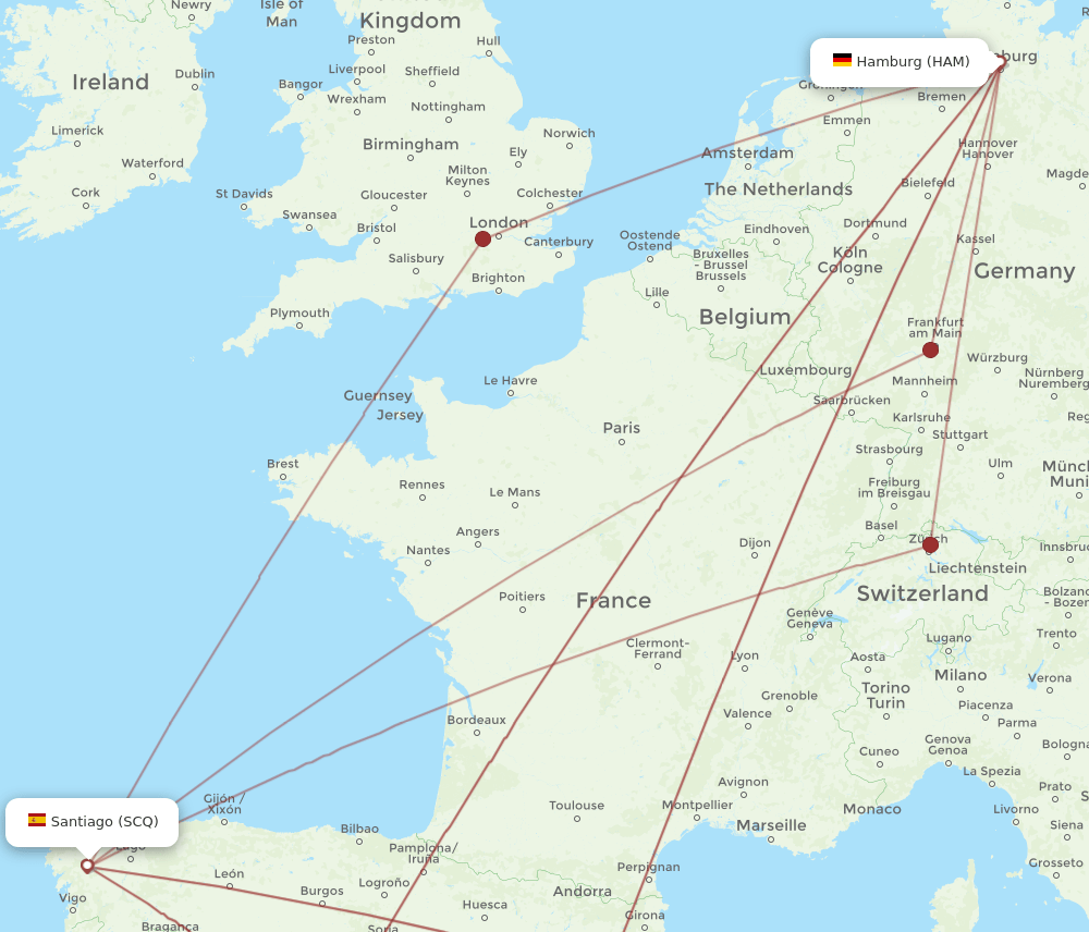HAM-SCQ flight routes