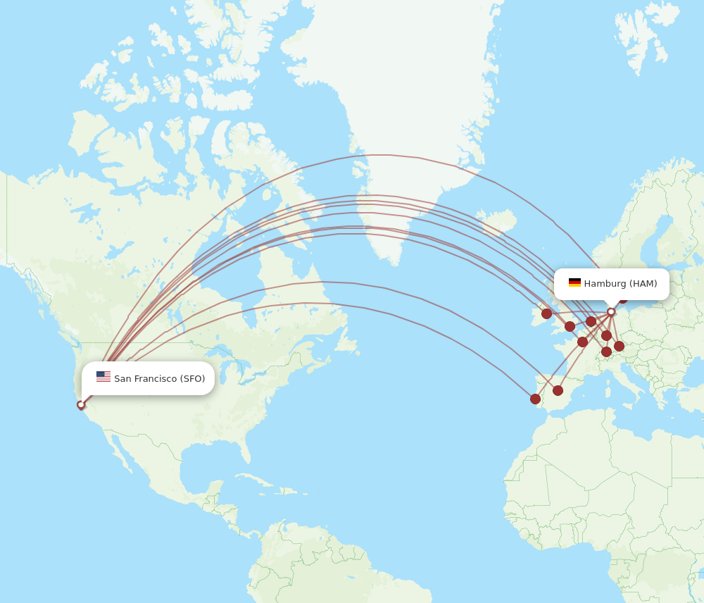 HAM-SFO flight routes