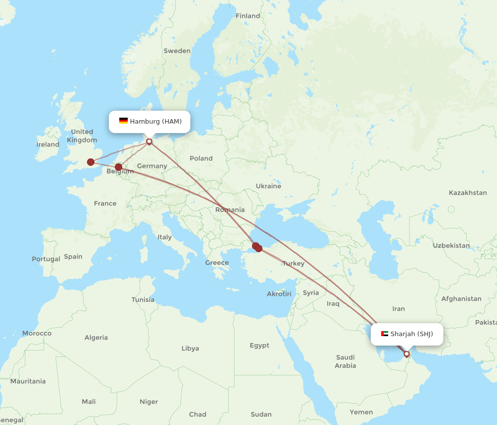 HAM-SHJ flight routes