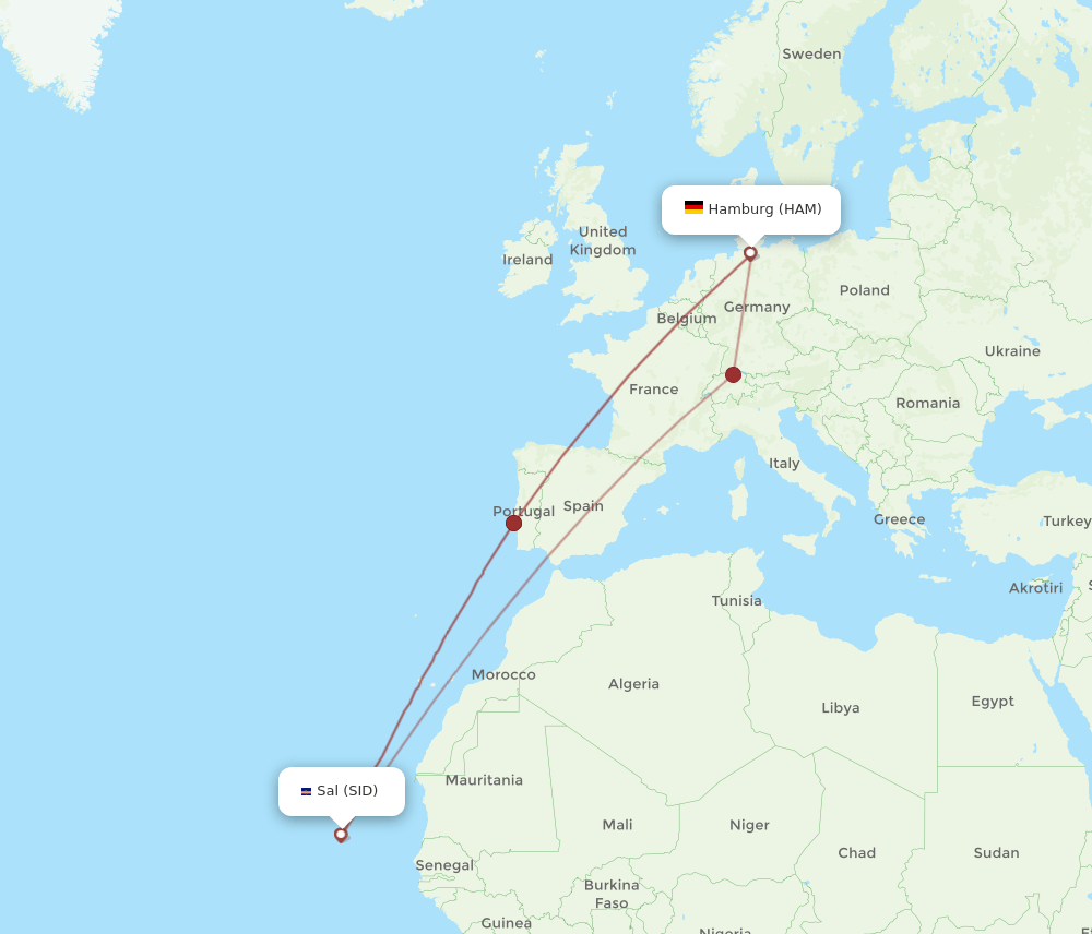 HAM to SID flights and routes map