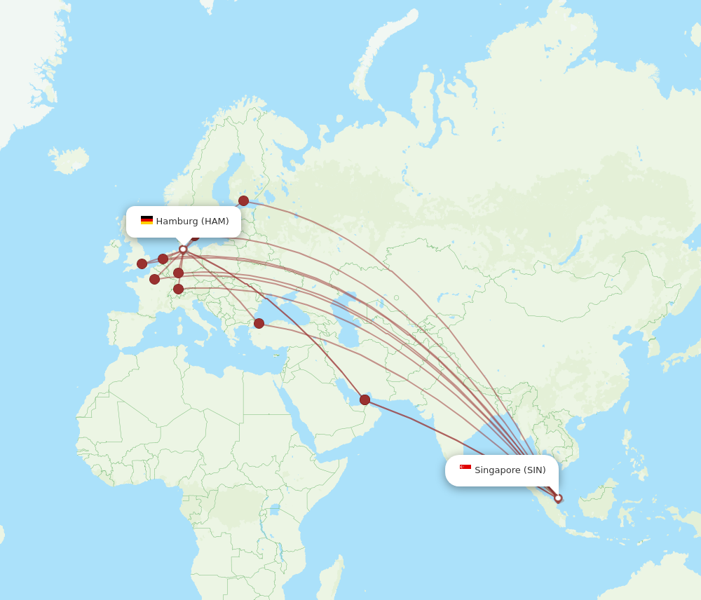 HAM to SIN flights and routes map