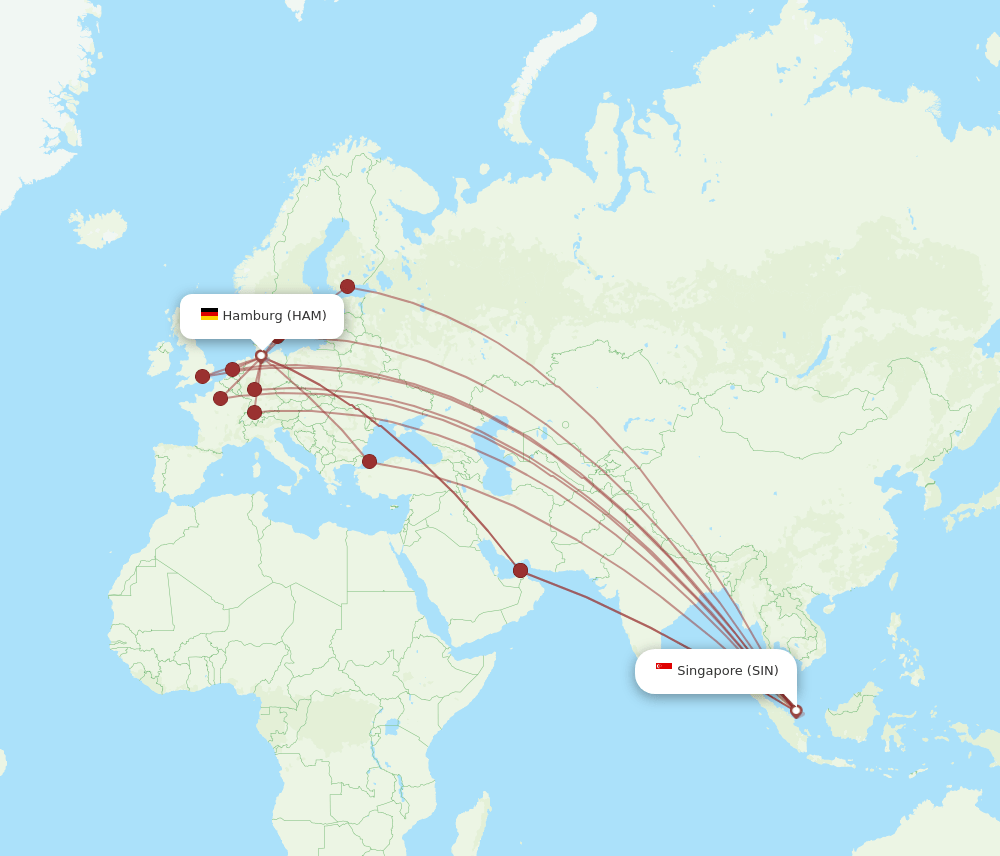 HAM-SIN flight routes