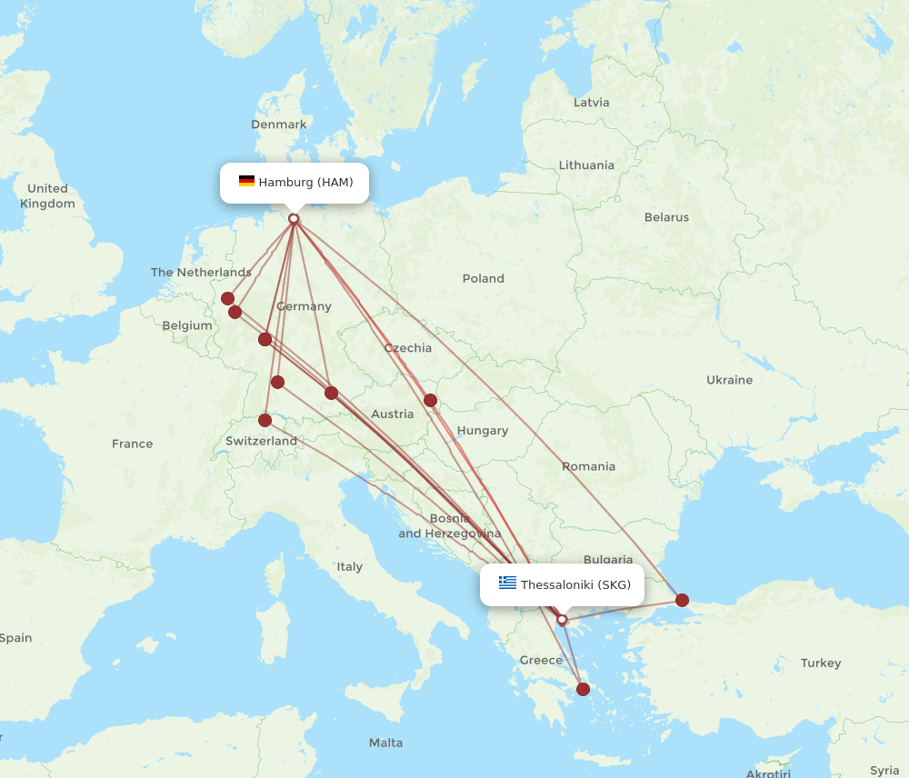HAM to SKG flights and routes map