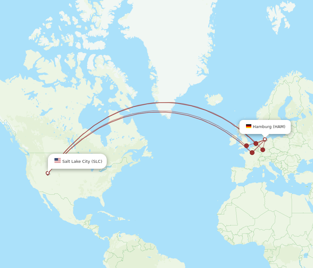 HAM to SLC flights and routes map