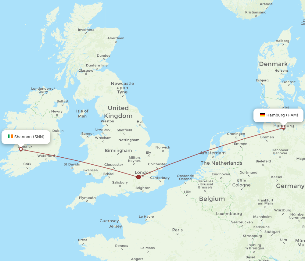 HAM to SNN flights and routes map