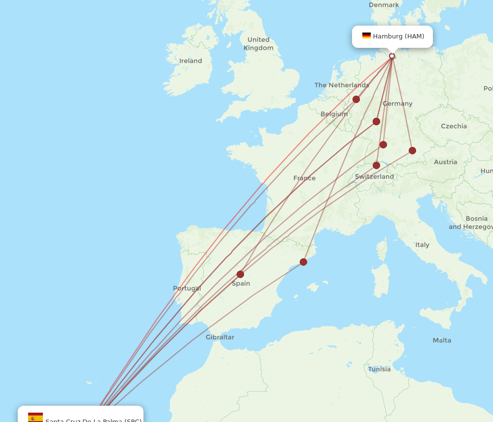 HAM to SPC flights and routes map