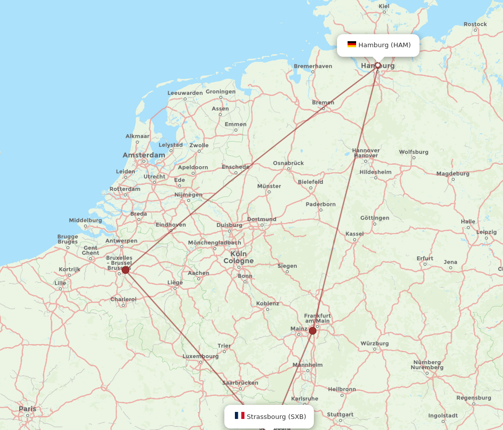 HAM to SXB flights and routes map