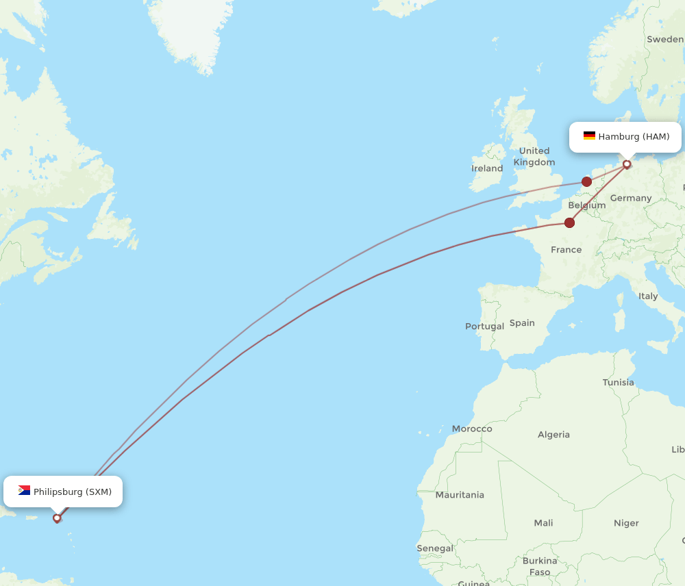 HAM to SXM flights and routes map