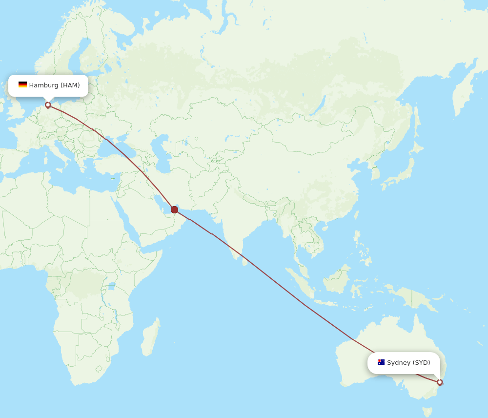 HAM to SYD flights and routes map