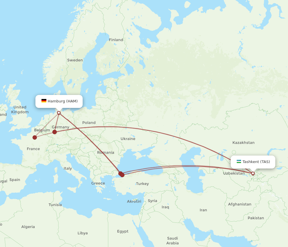 HAM-TAS flight routes
