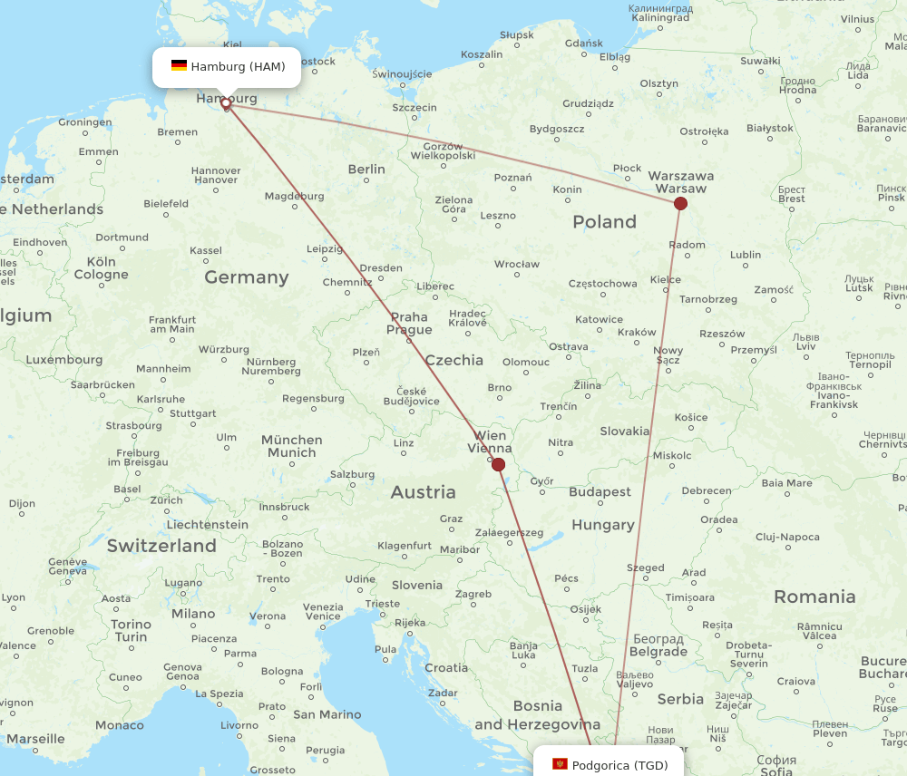 HAM-TGD flight routes