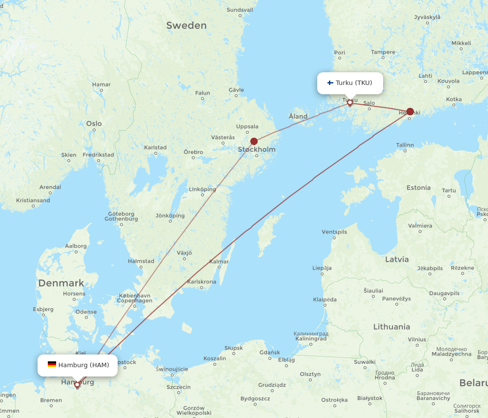 HAM to TKU flights and routes map