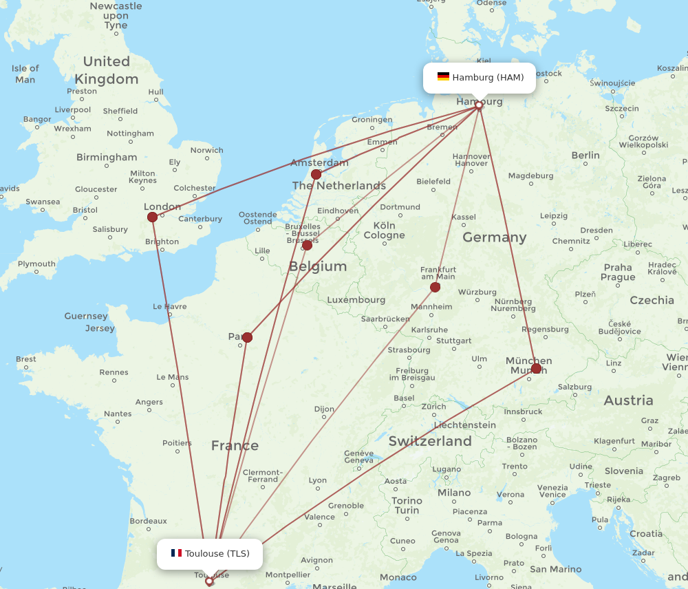 HAM to TLS flights and routes map