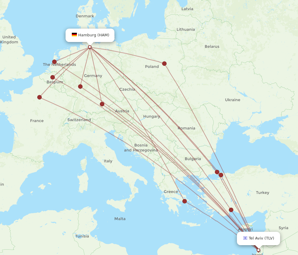 HAM to TLV flights and routes map