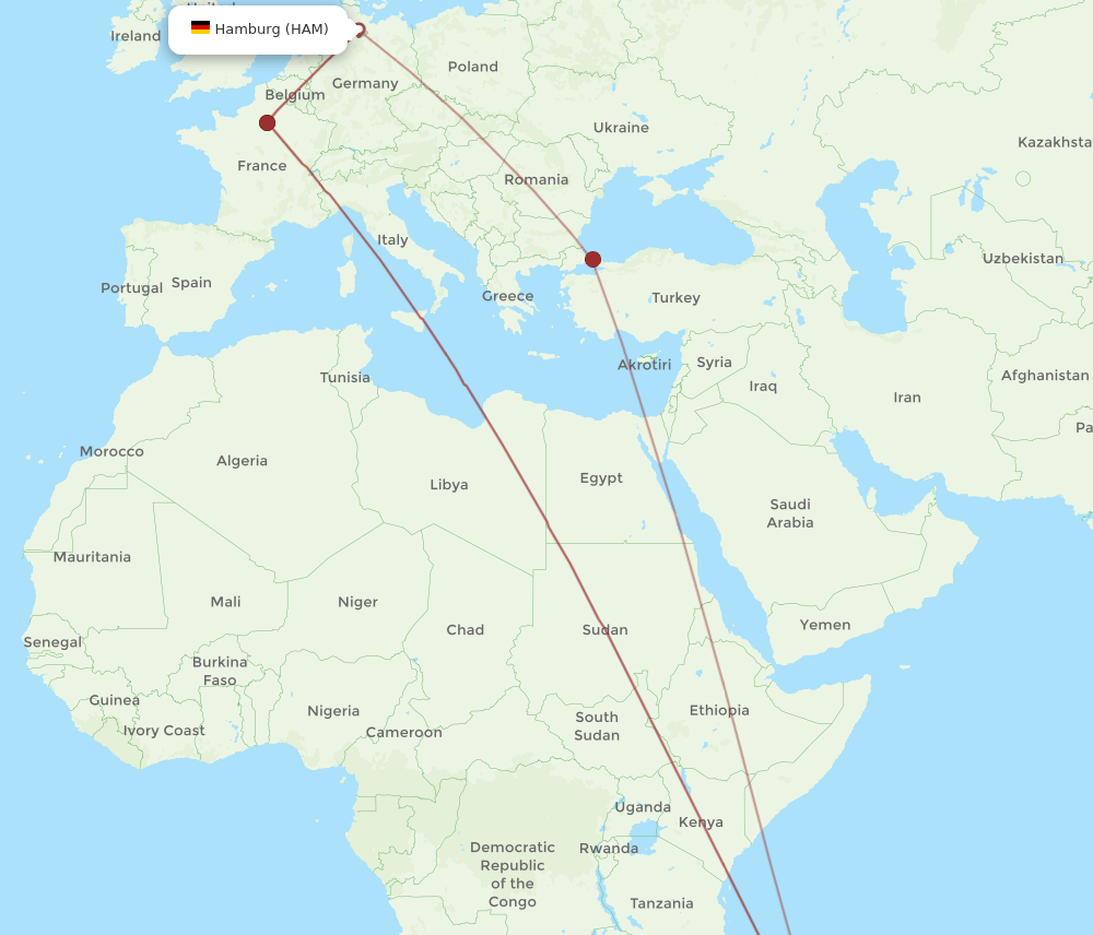 HAM to TNR flights and routes map