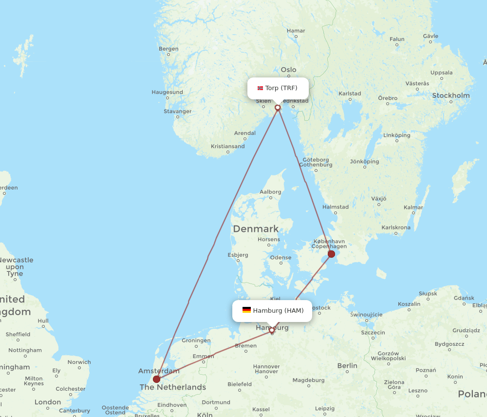 HAM-TRF flight routes
