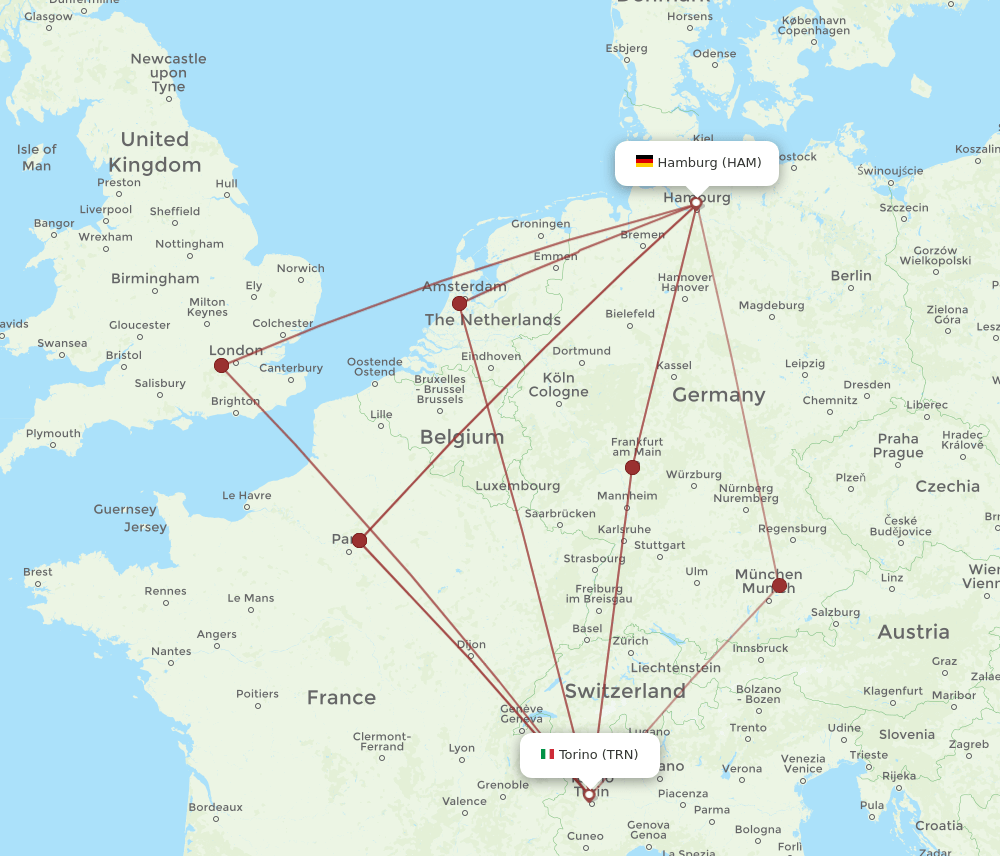 HAM to TRN flights and routes map