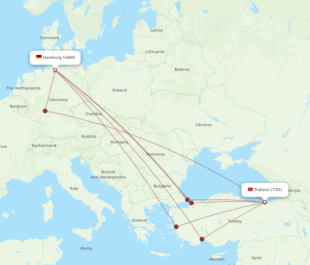 HAM to TZX flights and routes map