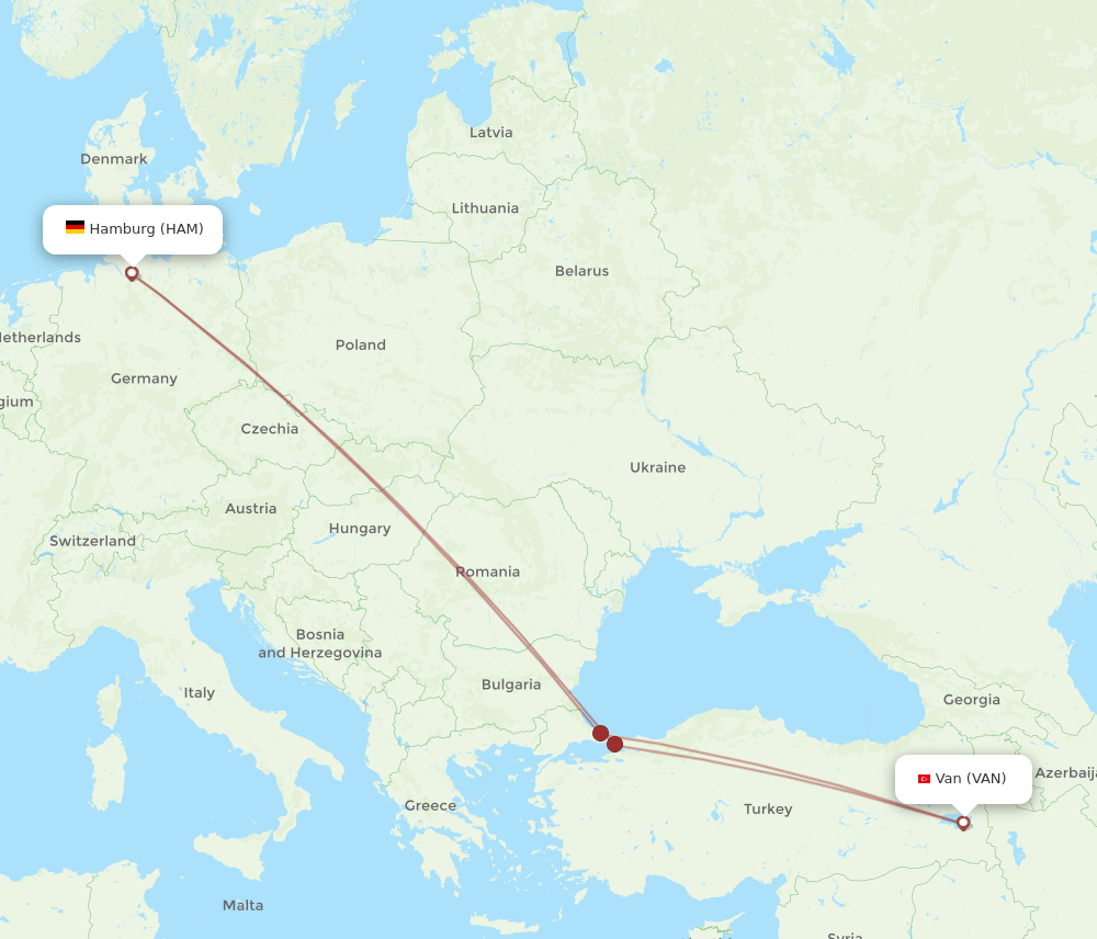 HAM to VAN flights and routes map