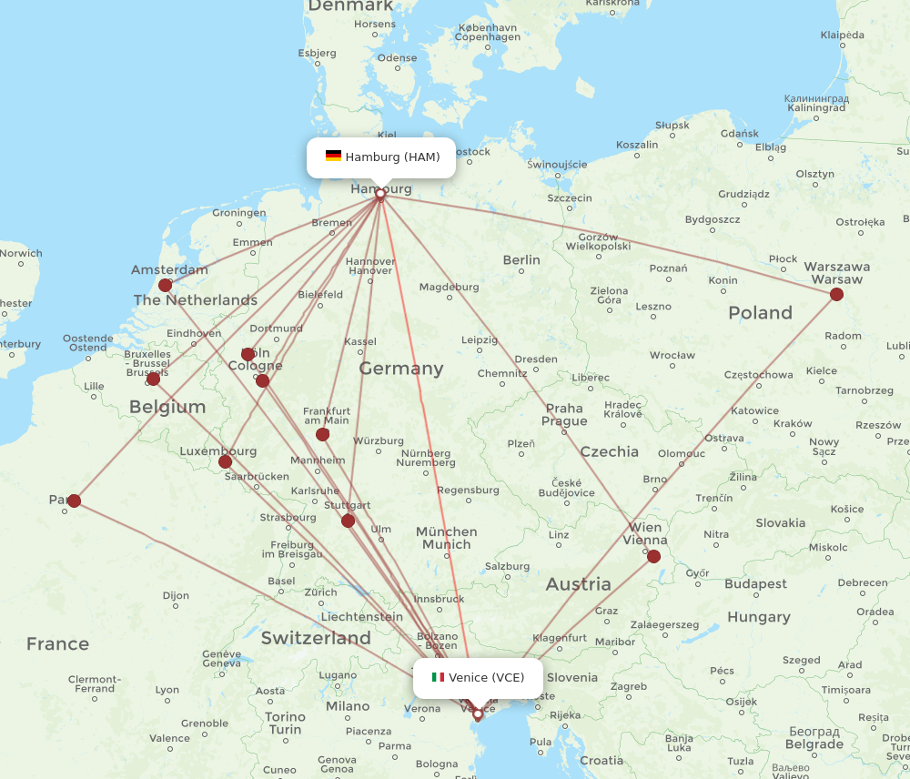HAM to VCE flights and routes map