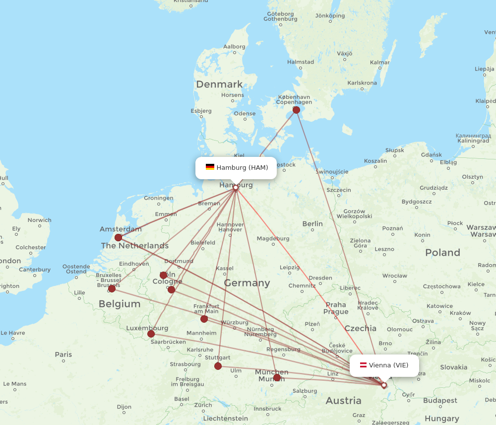 HAM to VIE flights and routes map