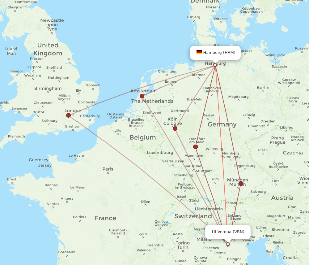 HAM to VRN flights and routes map