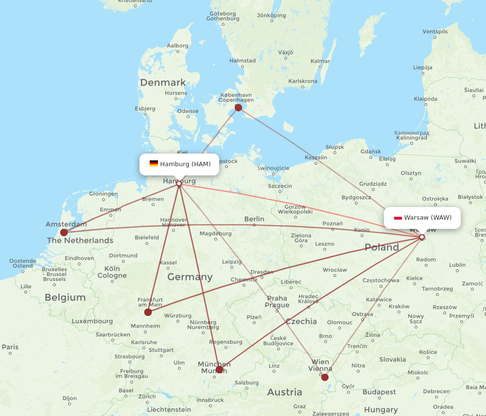 HAM-WAW flight routes