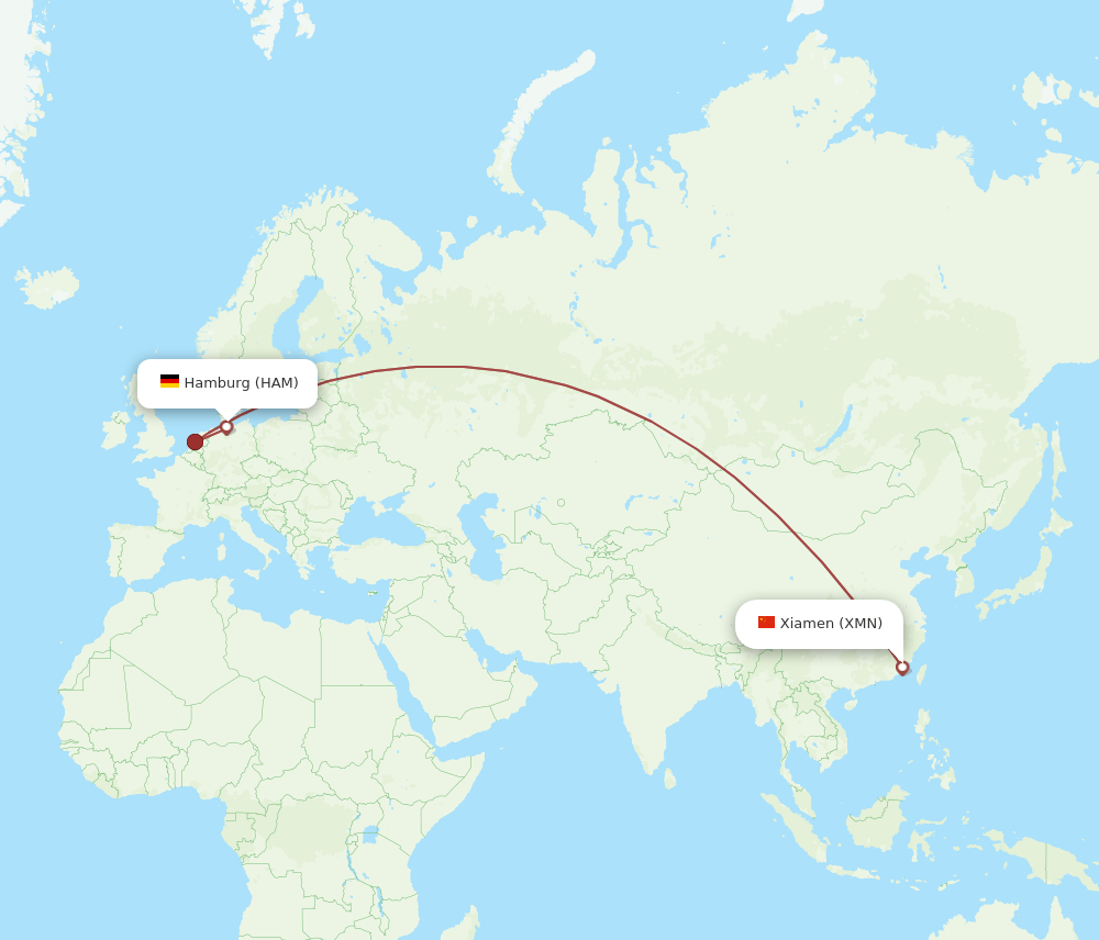 HAM-XMN flight routes