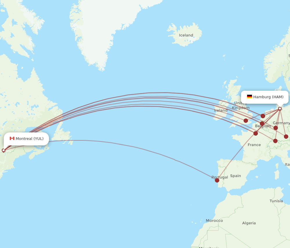 HAM-YUL flight routes