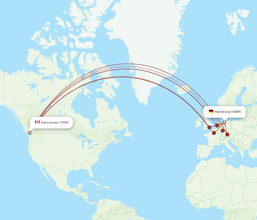 HAM-YVR flight routes
