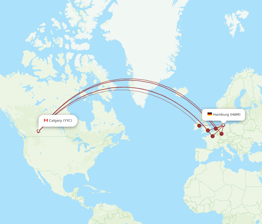 YYC to HAM flights and routes map