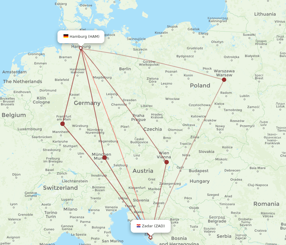 HAM-ZAD flight routes
