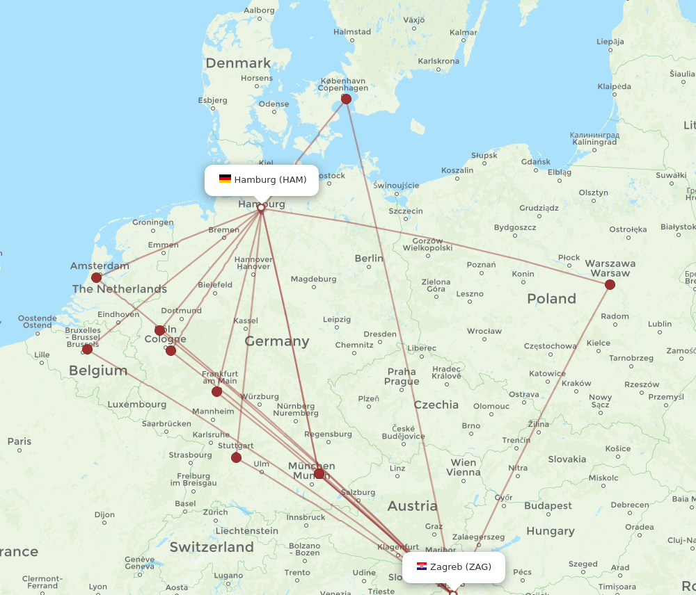 HAM-ZAG flight routes