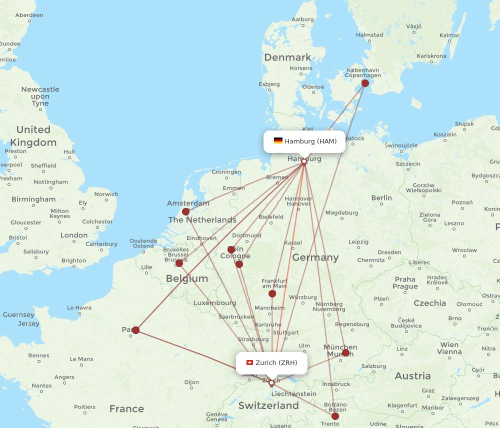 HAM-ZRH flight routes