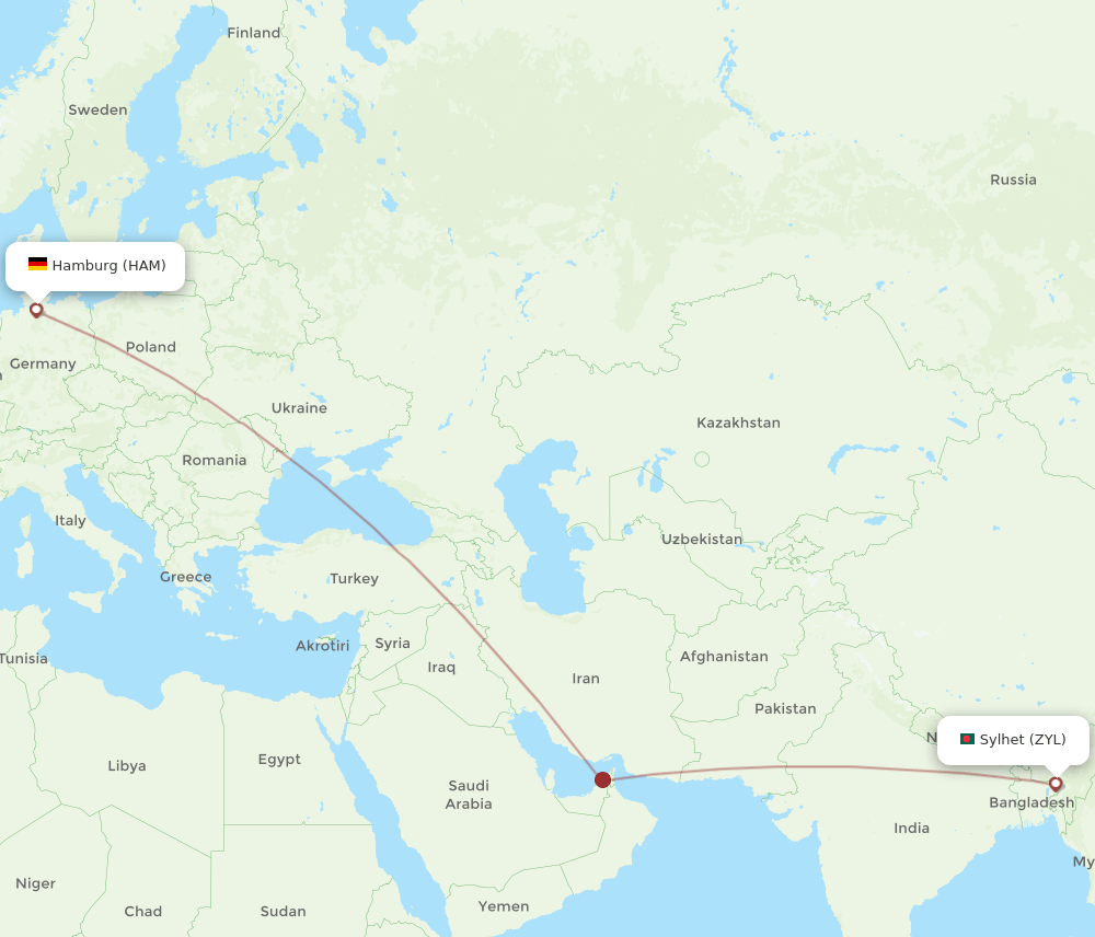HAM-ZYL flight routes