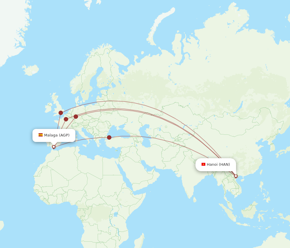 HAN-AGP flight routes