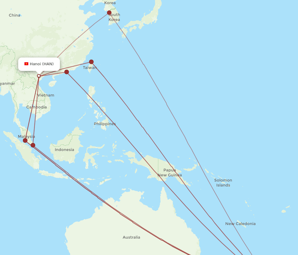 HAN-AKL flight routes