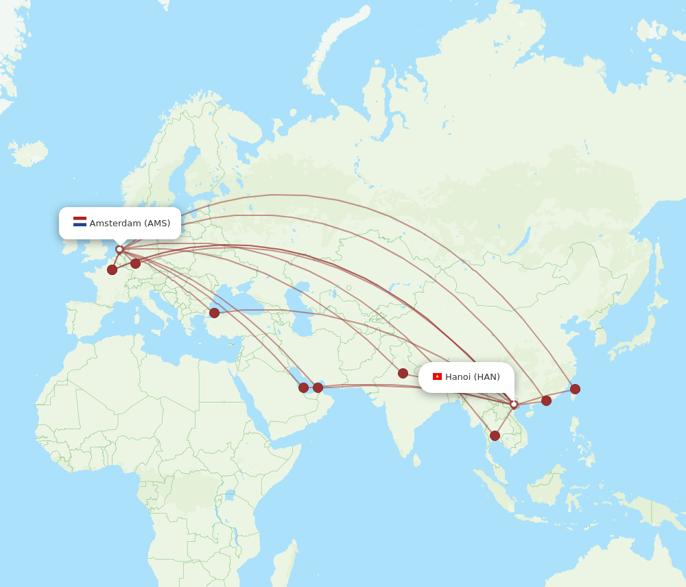HAN-AMS flight routes