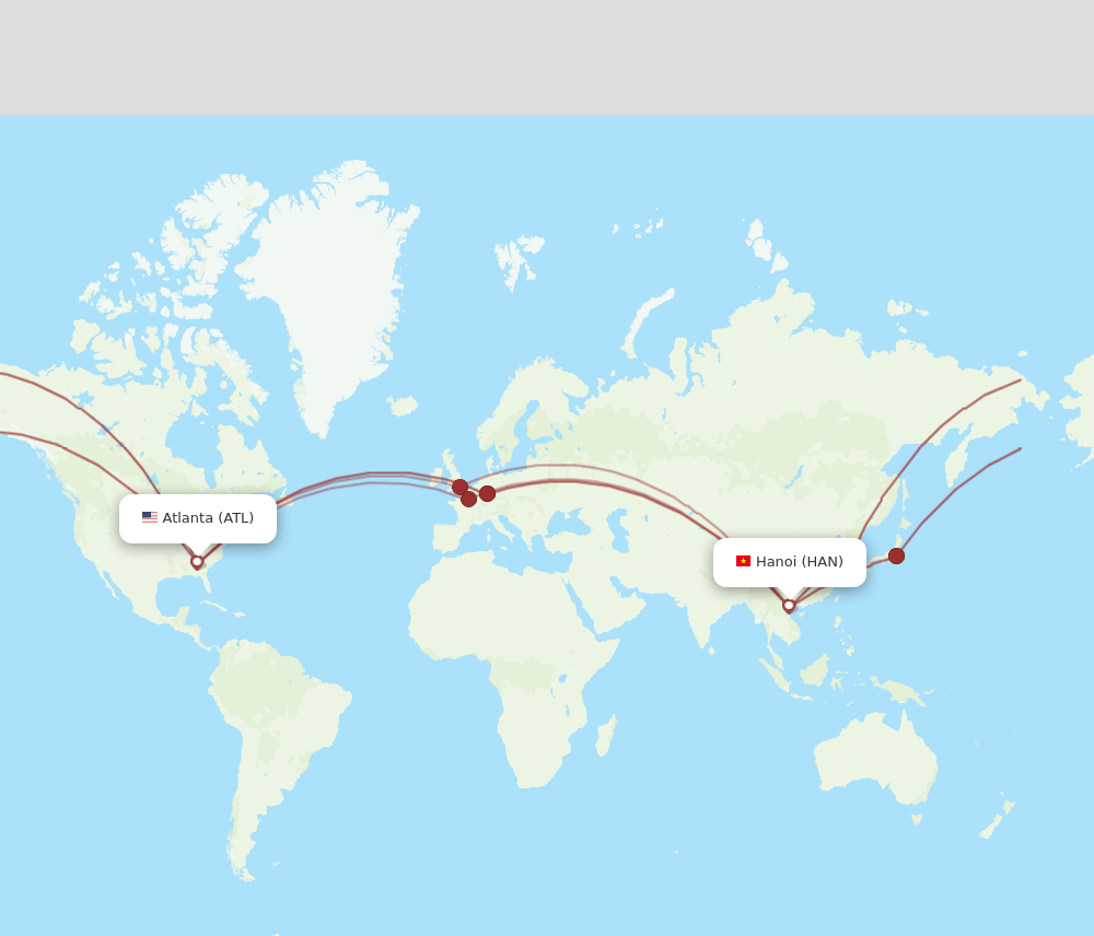 HAN to ATL flights and routes map