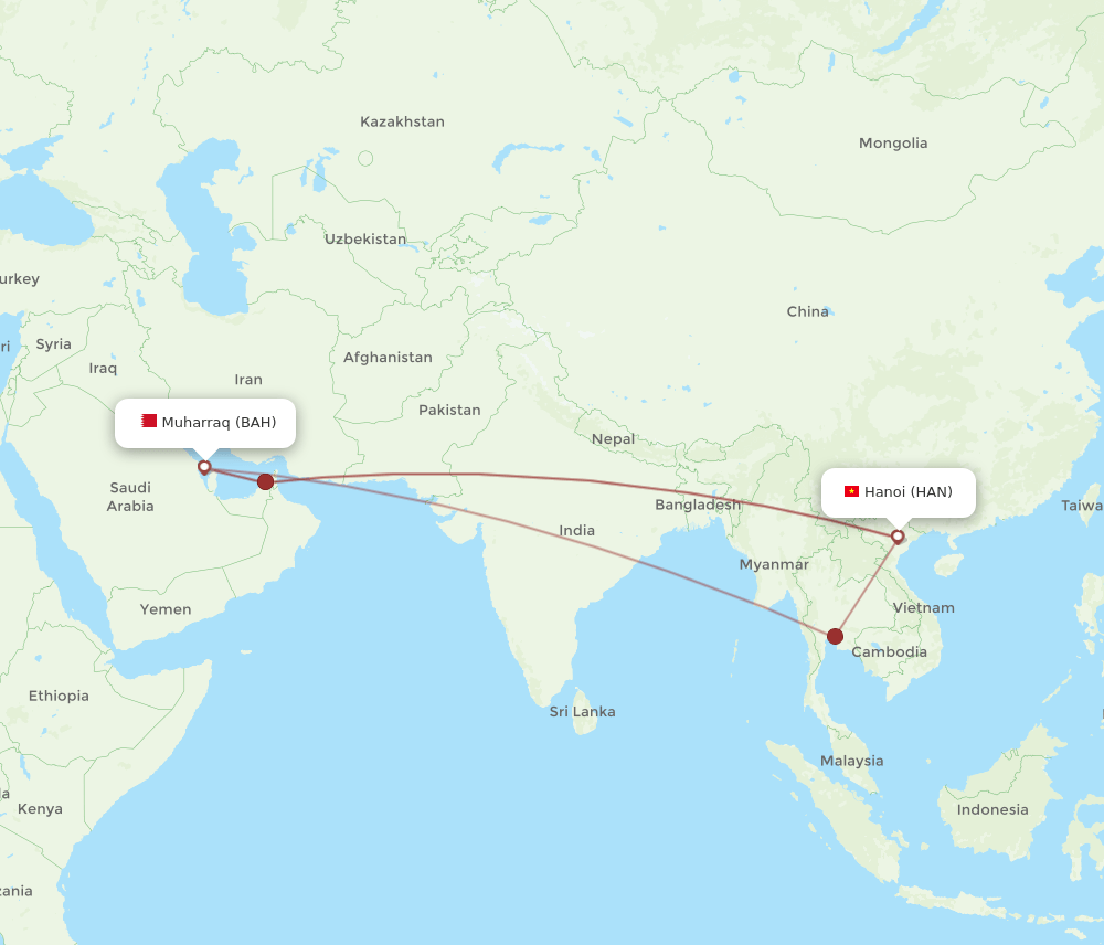 HAN to BAH flights and routes map