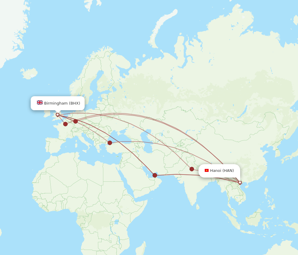 HAN-BHX flight routes