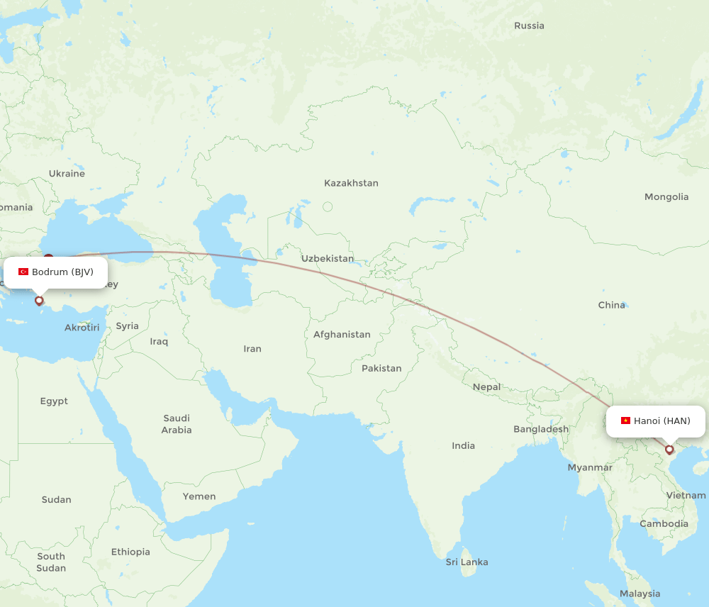 HAN-BJV flight routes