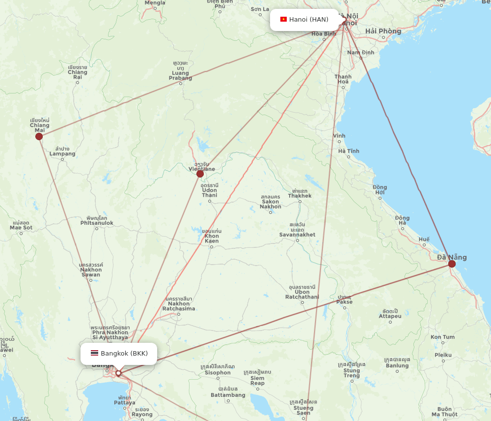 HAN to BKK flights and routes map