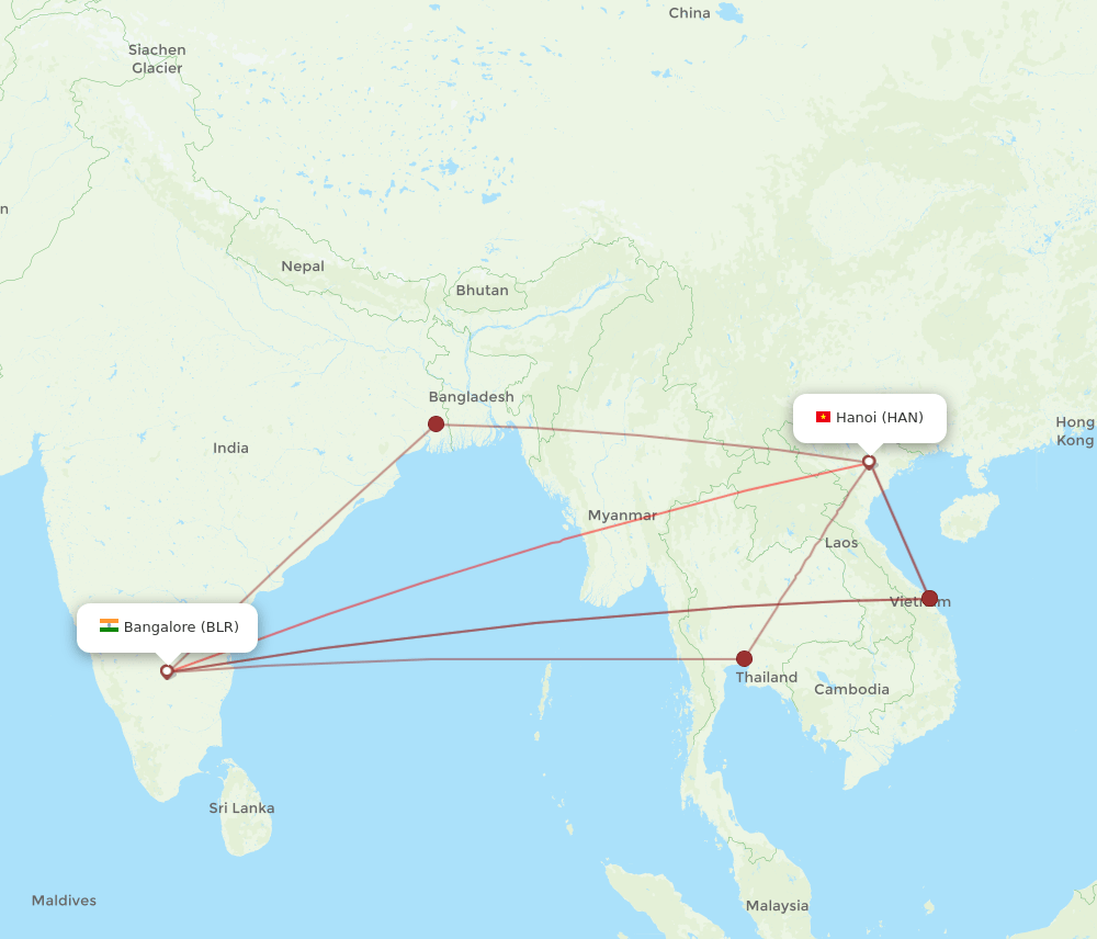 HAN-BLR flight routes