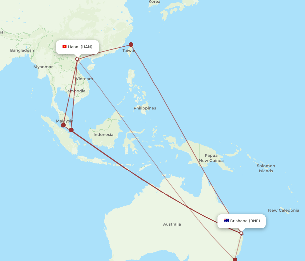 HAN-BNE flight routes