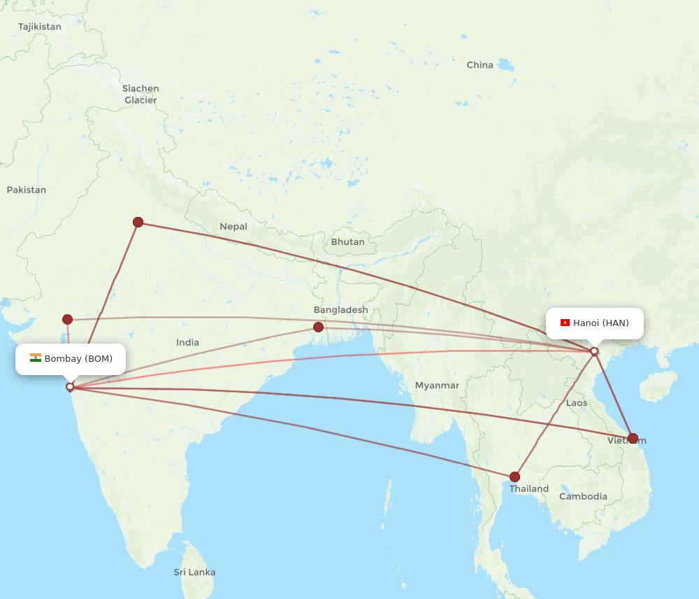 HAN-BOM flight routes