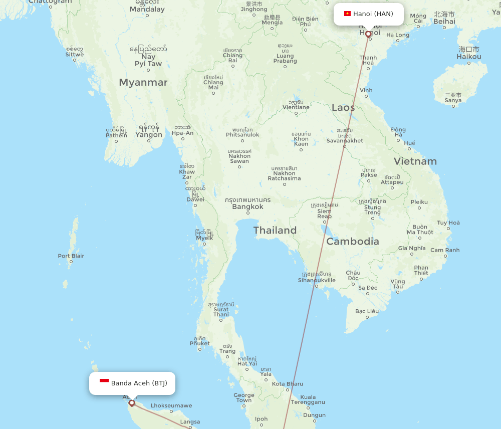 BTJ to HAN flights and routes map