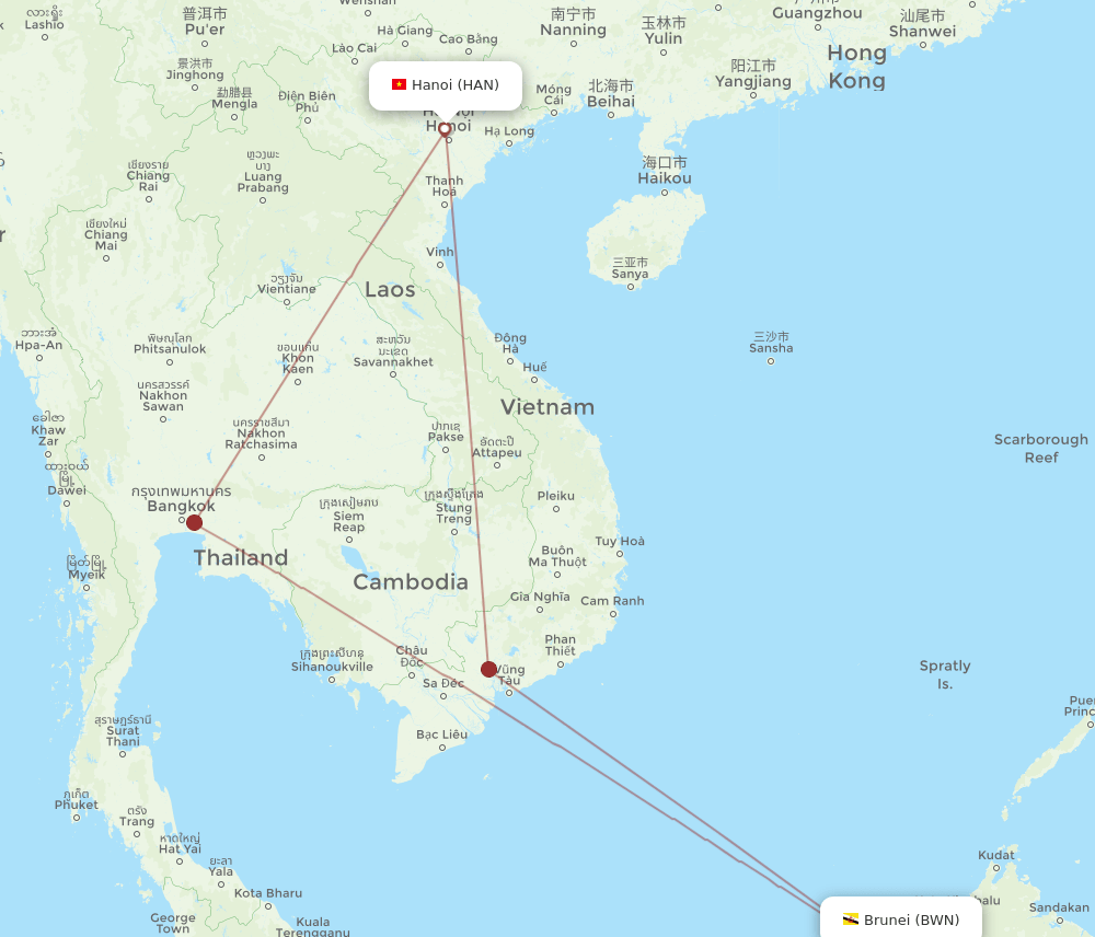 HAN-BWN flight routes