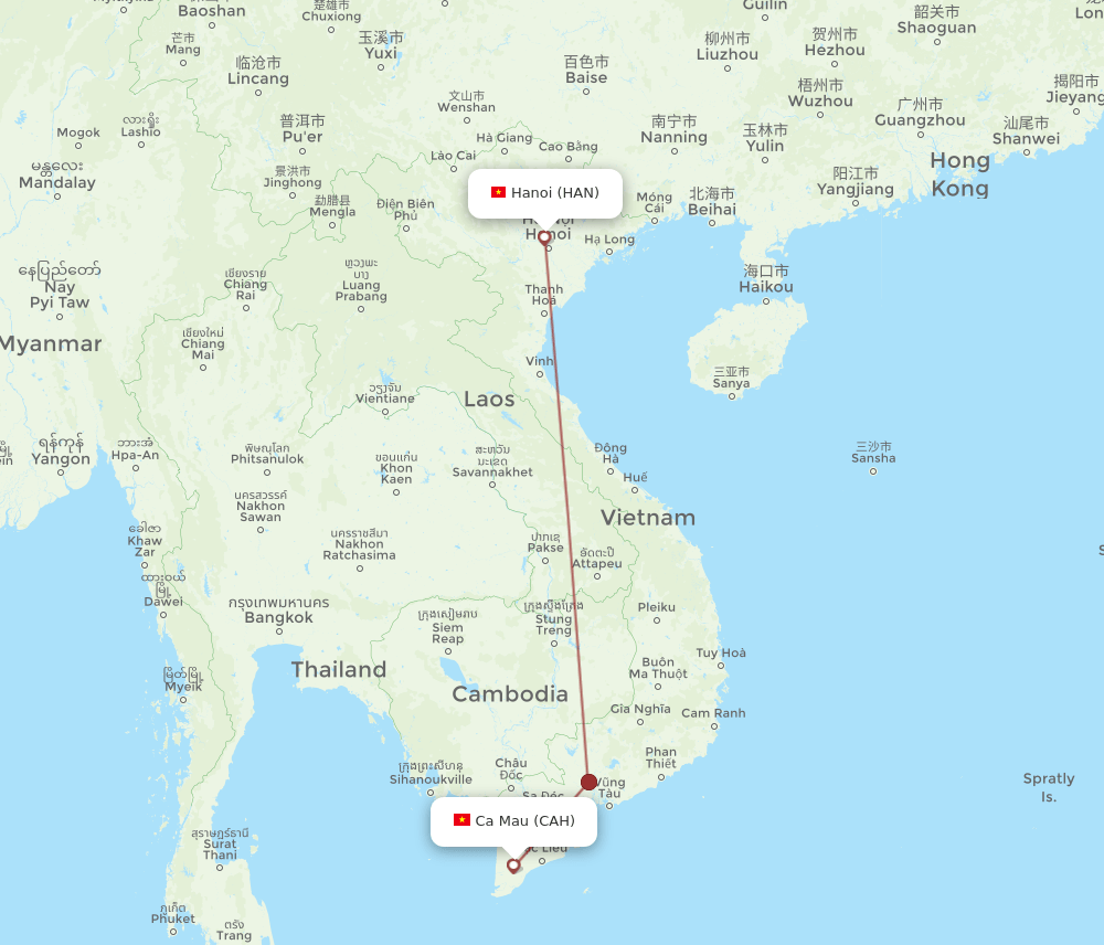 HAN-CAH flight routes